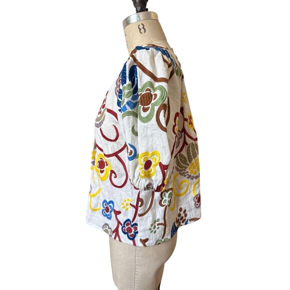 NWT Never A Wallflower Square Neck Blouse in Embroidered Linen Size XS - Picture 5 of 8